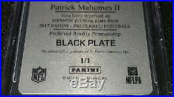 1/1 Patrick Mahomes Rc Auto Bgs 9/10 9.5 Subs 2017 Rookie Printing Plate Black