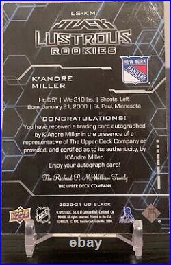 20-21 UD Black Lustrous Rookie Signatures K'Andre Miller 25/25=1/1 and RC Patch