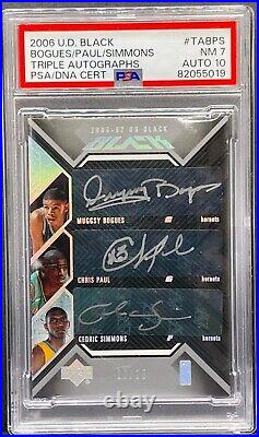 2006-07 UD BLACK Chris Paul /Muggsy Bogues /Simmons PSA 7 10 AUTO TRIPLE #/15 NC