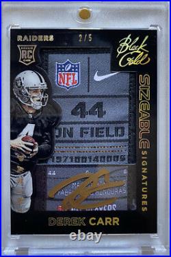 2014 Black Gold Derek Carr Laundry Tag Patch Rookie On Card Auto /5 Raiders Rc