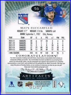 2015-16 Artifacts Black Dual Material Patch Mats Zuccarello Auto 1/5 New York
