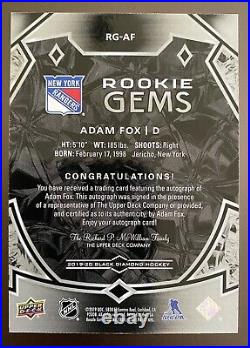 2019-20 Adam Fox Upper Deck Black Diamond Rookie Gems Auto /199 SP RC