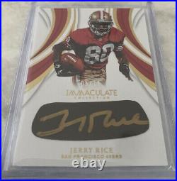 2019 Immaculate Jerry Rice 49ers No. IEB-JRI Gold Auto on Eye Black 05/10