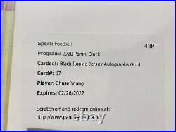 2020 Panini Black Chase Young #17 Black Jersey Autograph Gold Redemption /5 RARE
