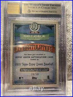2020 Topps Gypsy Queen Ronald Acuna Jr Auto Black And White /50 BGS 9.5 Gem Mint