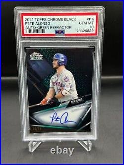 2021 Topps Chrome Black Pete Alonso Green Refractor Auto #d/99 Mets #PA PSA 10