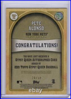 2021 Topps Gypsy Queen Pete Alonso Black & White Autograph Mets 20/50 Jersey #