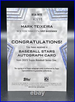 2023 Topps Series 1 Baseball Stars Auto Black /99 Mark Teixeira #BSA-MTE Auto