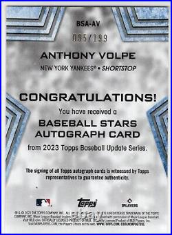 2023 Topps Update Stars Autographs Black #BSAAV Anthony Volpe Yankees 095/199