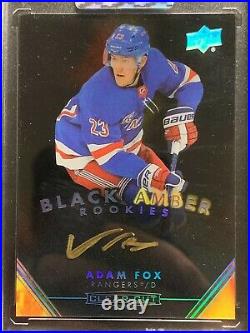 ADAM FOX 19-20 Clear Cut Black Amber Rookie Autograph New York Rangers