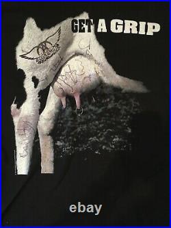 AUTOGRAPHED VINTAGE 90'S 1994 AEROSMITH Get A Grip Tour T SHIRT Entire Band