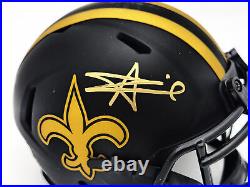 Alvin Kamara Autographed Saints Eclipse Black Mini Helmet Beckett Witness 224757