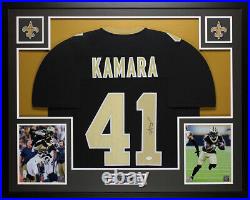 Alvin Kamara Autographed and Framed Black New Orleans Saints Jersey JSA COA