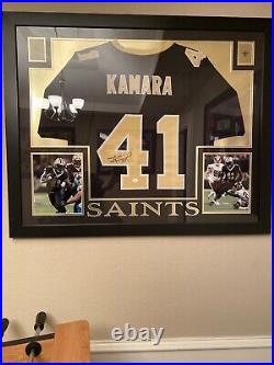 Alvin Kamara Autographed and Framed Black New Orleans Saints Jersey JSA COA