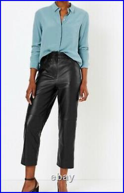 Autograph Leather Cropped Straight Trousers Size 8