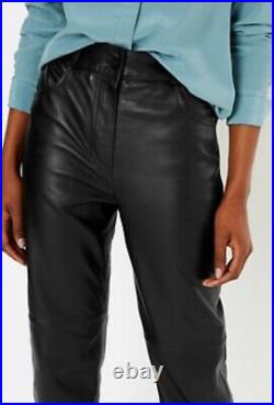 Autograph Leather Cropped Straight Trousers Size 8