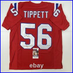 Autographed/Signed Andre Tippett HOF 08 New England Red Football Jersey JSA COA