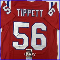 Autographed/Signed Andre Tippett HOF 08 New England Red Football Jersey JSA COA