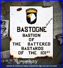 Bastogne'44 sign autographed by 101st Airborne paratrooper Vincent Speranza