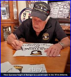 Bastogne'44 sign autographed by 101st Airborne paratrooper Vincent Speranza