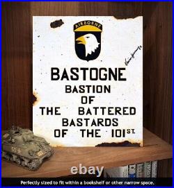 Bastogne'44 sign autographed by 101st Airborne paratrooper Vincent Speranza