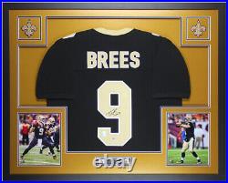 Drew Brees Autographed and Framed Black New Orleans Jersey Auto Beckett COA