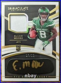 Elijah Moore 2021 Panini Immaculate Rookie Eye Black Relic Autograph Jets 17/25