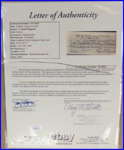 F. Scott Fitzgerald Signed Check To IRS Framed Display Author JSA Authenticated