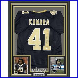 Framed Autographed/Signed Alvin Kamara 35x39 New Orleans Black Jersey BAS COA