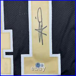 Framed Autographed/Signed Alvin Kamara 35x39 New Orleans Black Jersey BAS COA