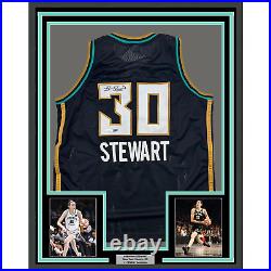 Framed Autographed/Signed Breanna Stewart 35x39 New York Black Jersey JSA COA