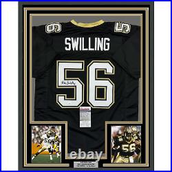 Framed Autographed/Signed Pat Swilling 35x39 New Orleans Black Jersey JSA COA