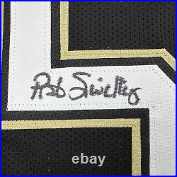 Framed Autographed/Signed Pat Swilling 35x39 New Orleans Black Jersey JSA COA