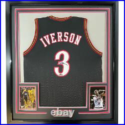 Framed Facsimile Autographed Allen Iverson 33x42 Black Reprint Laser Auto Jersey