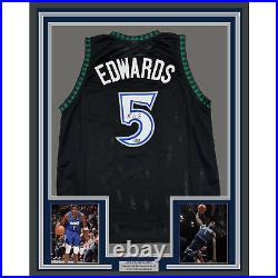 Framed Facsimile Autographed Anthony Edwards 35x39 Minn Black Reprint Jersey