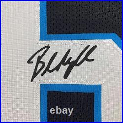Framed Facsimile Autographed Baker Mayfield 33x42 Black Reprint Laser Jersey