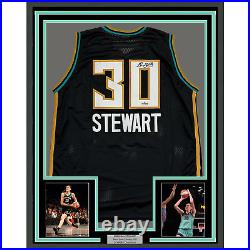 Framed Facsimile Autographed Breanna Stewart 35x39 New York Black Reprint Jersey