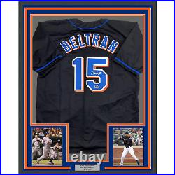 Framed Facsimile Autographed Carlos Beltran 35x39 New York Black Reprint Jersey