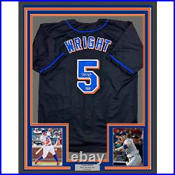 Framed Facsimile Autographed David Wright 35x39 New York Black Reprint Jersey