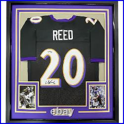 Framed Facsimile Autographed Ed Reed 33x42 Baltimore Black Reprint Laser Jersey