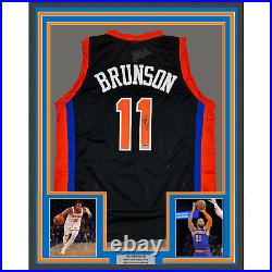 Framed Facsimile Autographed Jalen Brunson 35x39 New York Black Reprint Jersey