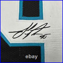 Framed Facsimile Autographed Julius Peppers 35x39 Carolina Black Reprint Jersey