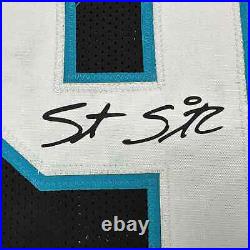 Framed Facsimile Autographed Steve Smith Sr. 35x39 Carolina Black Reprint Jersey