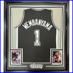 Framed Facsimile Autographed Victor Wembanyama 33x42 Black Reprint Laser Jersey