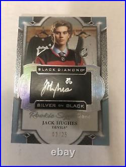 Jack Hughes 2019-20 Black Diamond Silver On Black Auto Rookie SSP /25 RC Devils