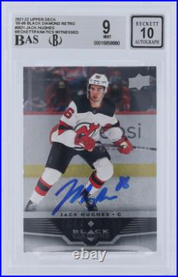 Jack Hughes Devils Signed 2020-21 Upper Deck Black Diamond #BD-1 BAS 9/10 Card