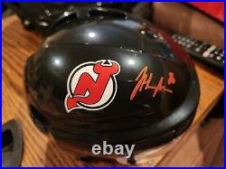 Jack Hughes New Jersey Devils Autographed Black Mini Helmet Fanatics Cert