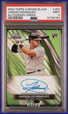 Jasson Dominguez 2024 Topps Chrome Black #CBA-JDO Green Rookie Auto /99 PSA 9