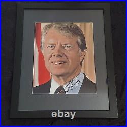 Jimmy Carter Hand Signed 8X10 Photo AUTOGRAPHED with COA Black Framed Blue Mat
