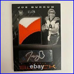 Joe Burrow 11/25 2020 Panini Black RPA. Autograph + Tri-color Patch ROOKIE CARD